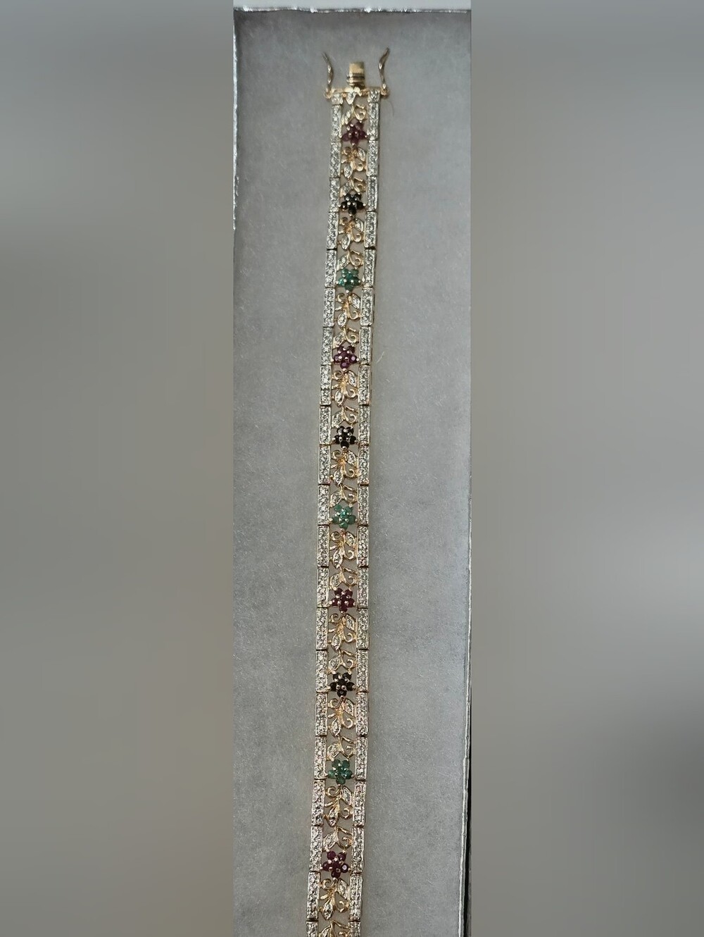Ross-Simons Vintage Multi-Gemstone Floral Filigree Bracelet 925 Gold Vermeil